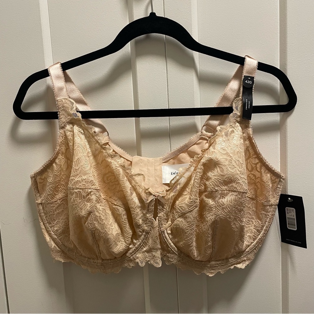 Deesse Lace Bra Unlined Tan Size 42G NWT